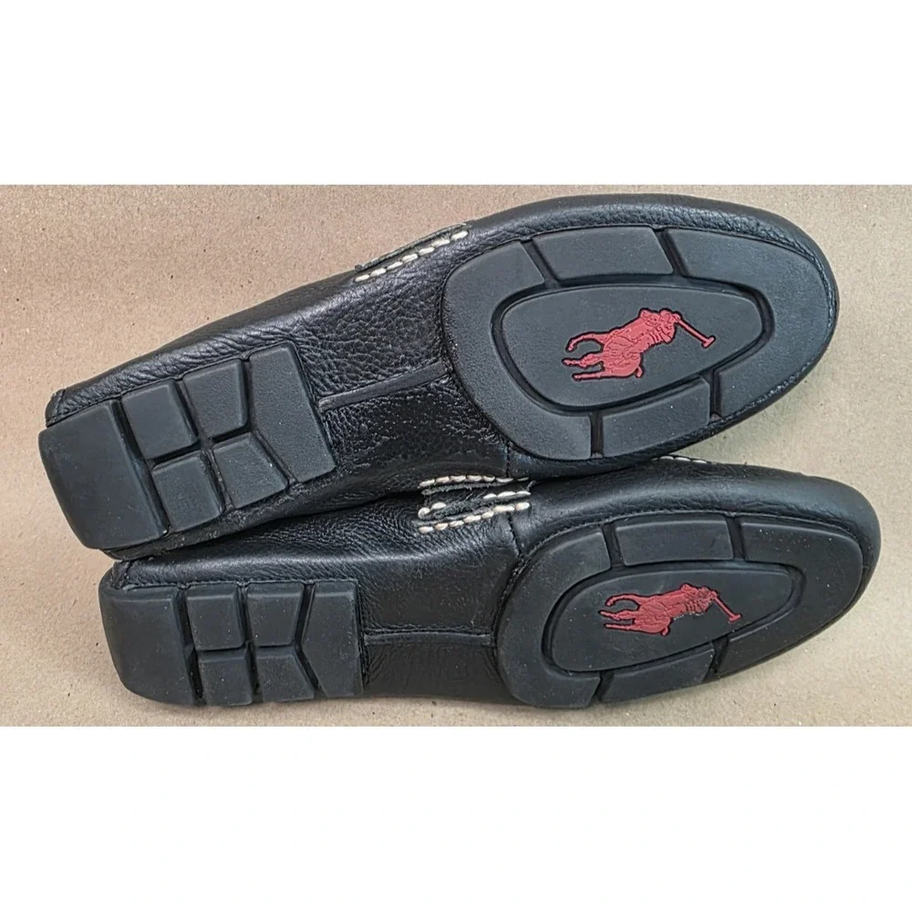 Polo Ralph Lauren (Sz 9 D) Telly Driving Shoes Loafers Black Pebbled Leather